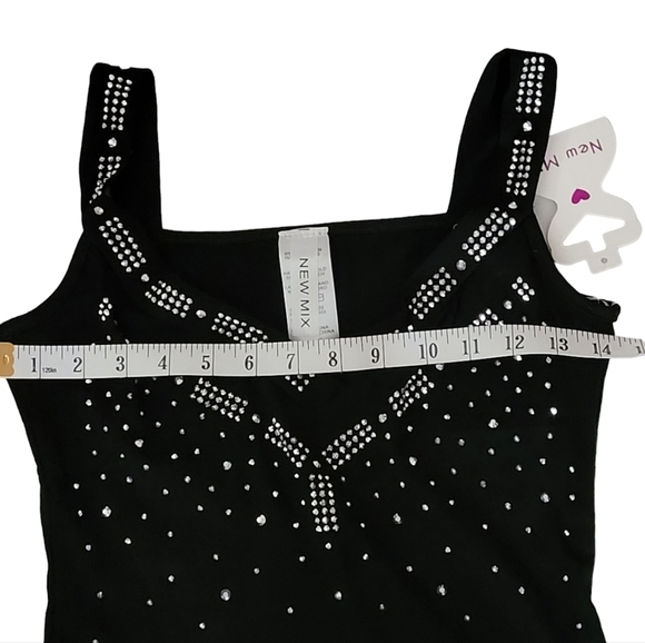 New Mix Studded Embellished Black Tank Top Stretchy - Picture 9 of 11